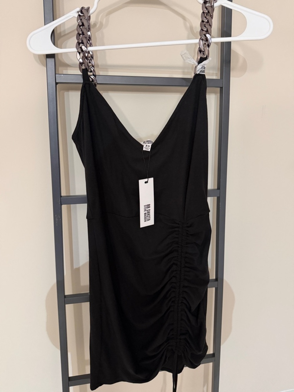 BB Dakota Black V-Neck Mini Dress with Chain Straps